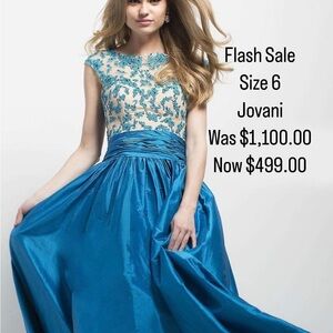 Jovani Teal Embroidered Prom Dress